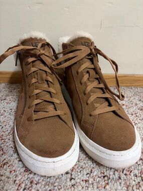 UGG Chestnut Suede High-Top Sneaker with Shearling Collar